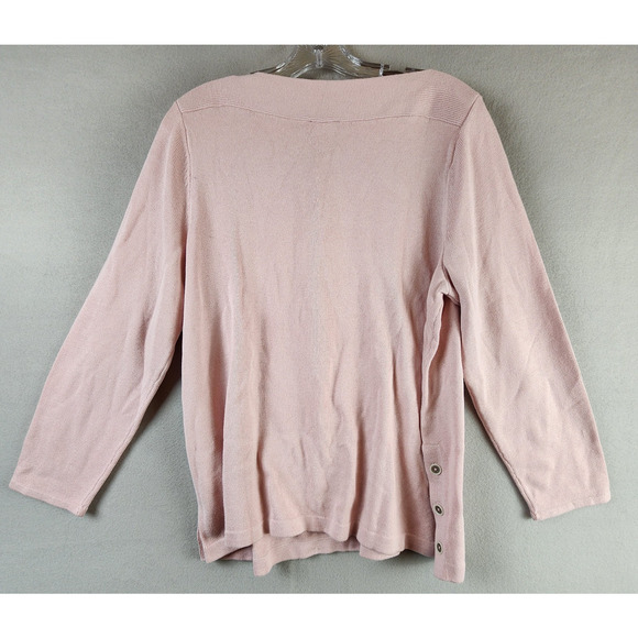 J Jill Wearever Knit Sweater Women 1X Pink Cotton/Poly Side Button Pullover - Picture 2 of 11